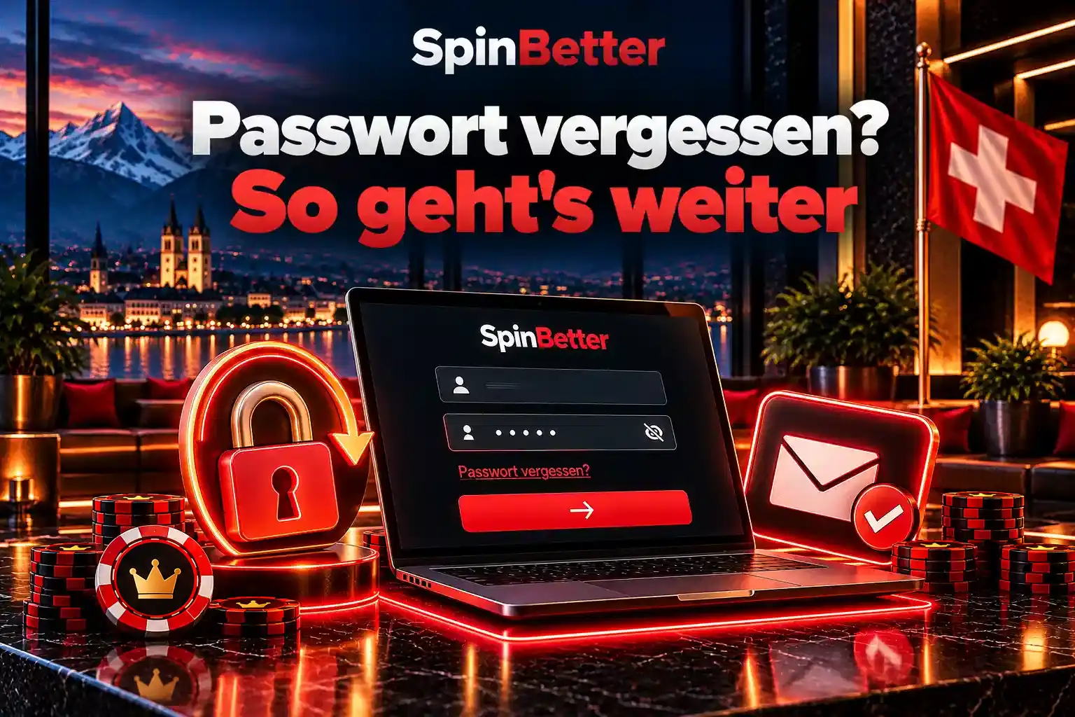 Passwort vergessen, Schloss und E-Mail-Symbol beim Zurücksetzen des Zugangs