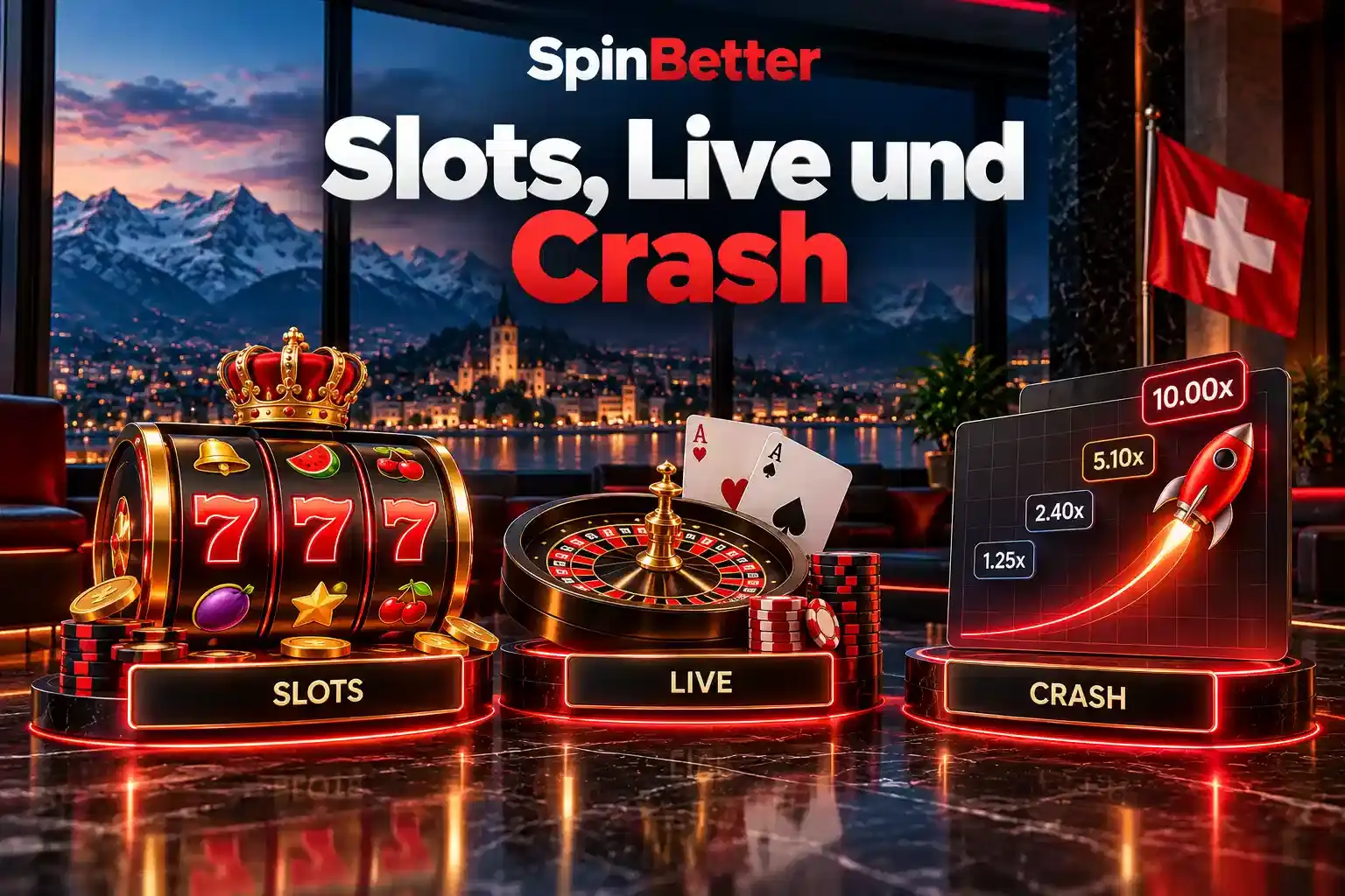 SpinBetter casino mit Slots, Live-Casino und Crash-Spielen in der Lobby