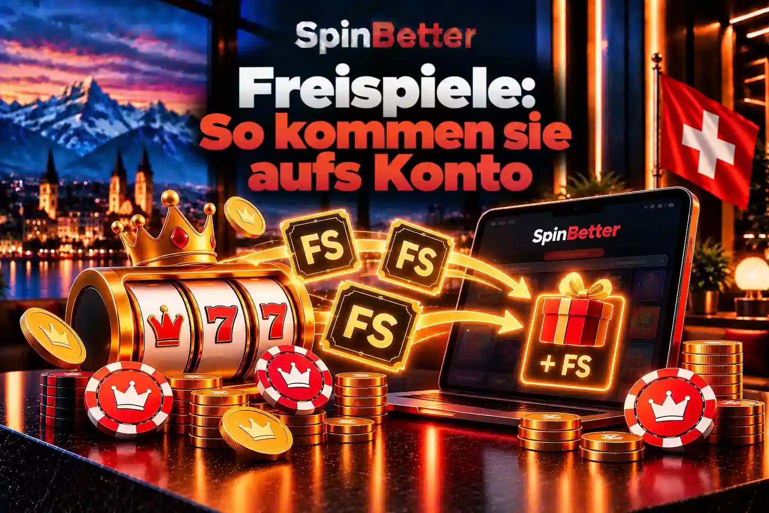 SpinBetter free spins: Slotmaschine mit FS-Symbolen und Geschenk, das aufs Konto kommt